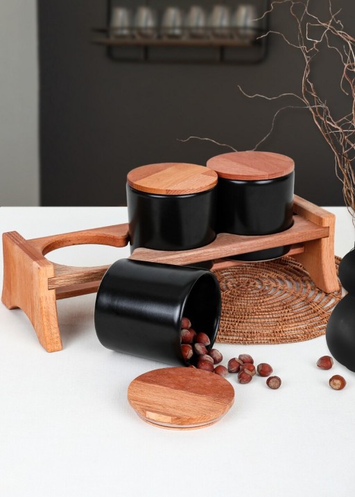 Set 3 cutii alimentare ST040803F956, Keramika, ceramica, negru