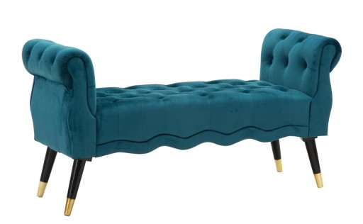 Bancheta Paris Teal, Mauro Ferretti, 120x40x60 cm, lemn de pin/catifea, turcoaz