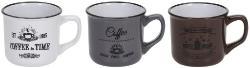 Set 3 cani Coffe, 180 ml, ceramica, alb/gri/maro