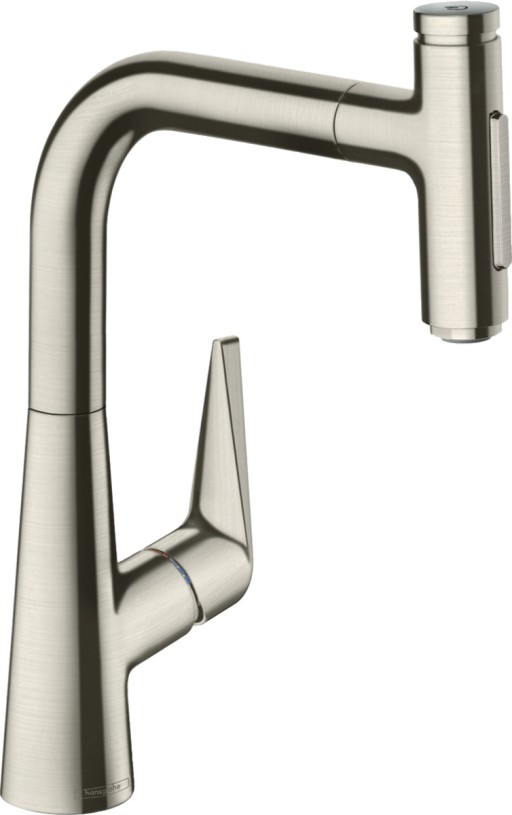 Baterie bucatarie Hansgrohe Talis Select M51220 dus extractibil cu 2 tipuri de jet si Sbox finisaj inox