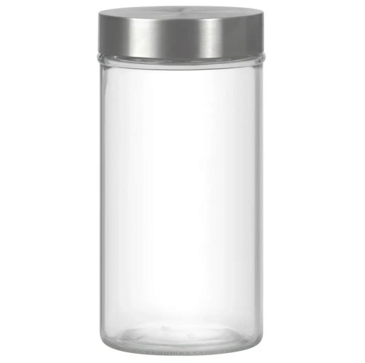 Recipient cu capac Milos Round, Domotti, 9.8 x 22.3 cm, 1.3 L, sticla/inox, transparent/argintiu