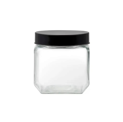 Recipient cu capac Milos Square, Domotti, 11.4 x 10.8 cm, 900 ml, sticla/inox, transparent/negru