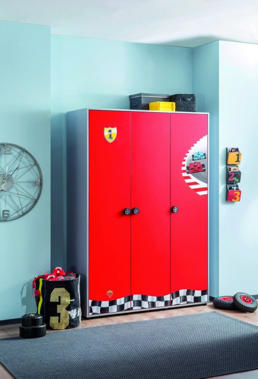 Dulap pentru haine, Çilek, Race Cup 3 Doors Wardrobe, 135x198x54 cm, Multicolor