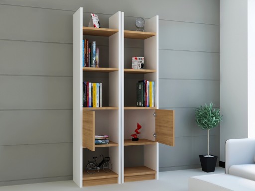 Corp biblioteca, Decorotika, Esbi 102, 66.2x150x29.5 cm, Alb / Teak