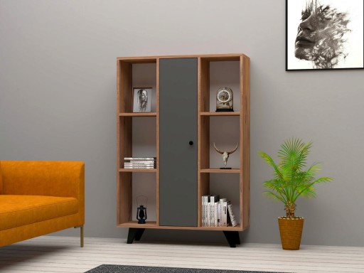 Corp biblioteca, Puqa Design, Selin, 90x120x29.6 cm, PAL, Pin Atlantic / Antracit