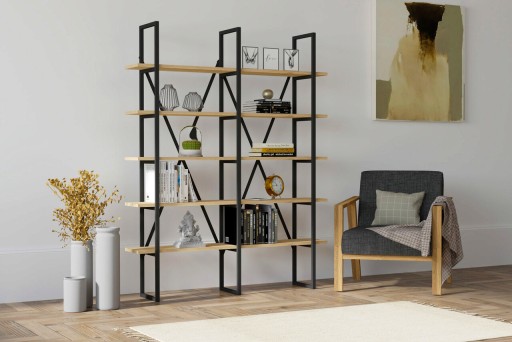 Corp biblioteca, Puqa Design, Heybeliada, 126x160x26 cm, PAL, Safir / Negru