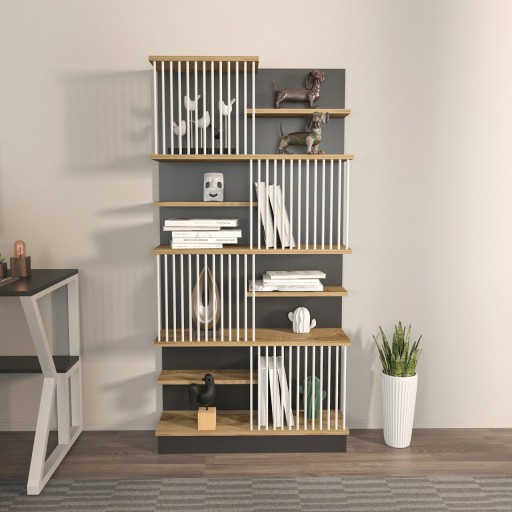 Corp biblioteca, Zena Home, Arya, 80x160x24.6 cm, PAL, Negru / Stejar