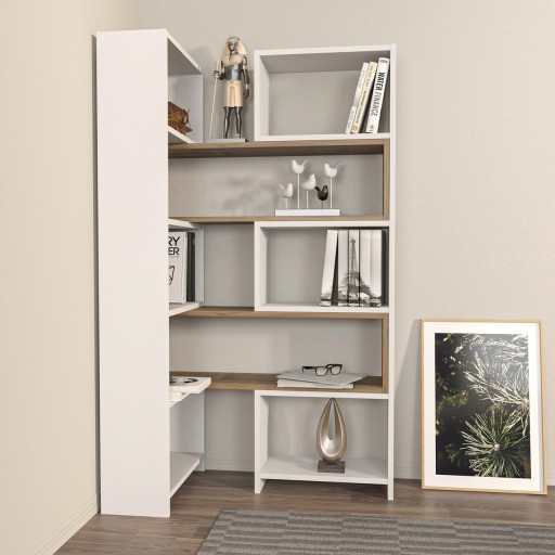 Corp biblioteca, Zena Home, Poyraz, 163.5x150x22 cm, PAL, Alb/Maro