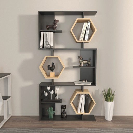 Corp biblioteca, Zena Home, Darla, 90x171x24.6 cm, PAL, Negru / Stejar