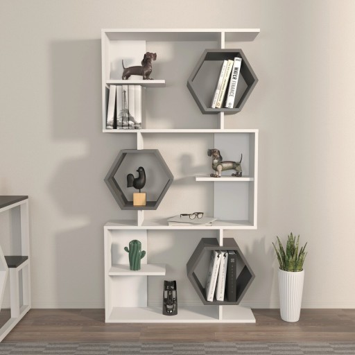 Corp biblioteca, Zena Home, Darla, 90x171x24.6 cm, PAL, Alb / Antracit