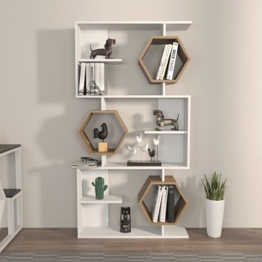 Corp biblioteca, Zena Home, Darla, 90x171x24.6 cm, PAL, Alb/Maro