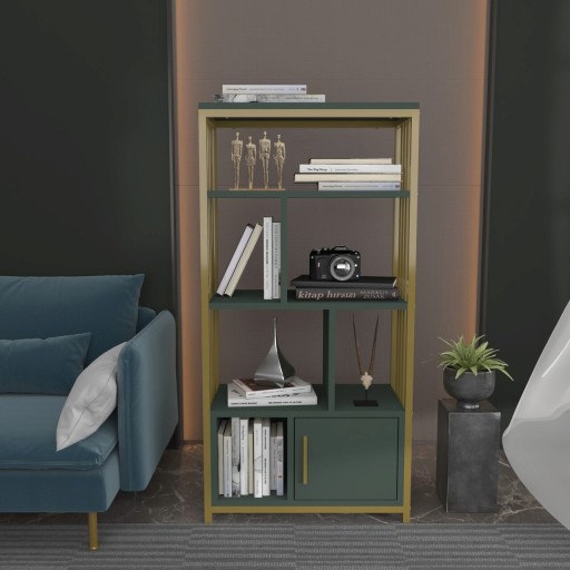 Corp biblioteca, Zena Home, Valero, 60x120x29.6 cm, PAL, Verde / Aur