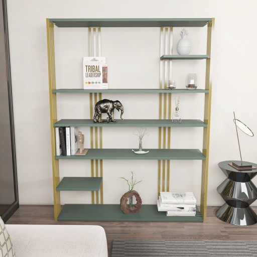 Corp biblioteca, Zena Home, Jenny, 120x160x29.6 cm, PAL, Verde / Aur