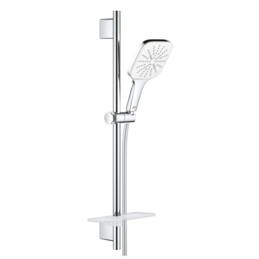 Set de dus Grohe Rainshower SmartActive 130 Cube cu para de dus 3 jeturi furtun 175cm si bara 60cm savoniera moon white