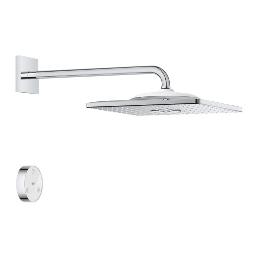 Palarie de dus Grohe Rainshowe SmartConnect 310 Cube cu 2 jeturi si brat de dus 422mm de perete crom