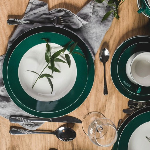 Serviciu de masa 18 piese Aura Green, Ambition, portelan New Bone China, alb