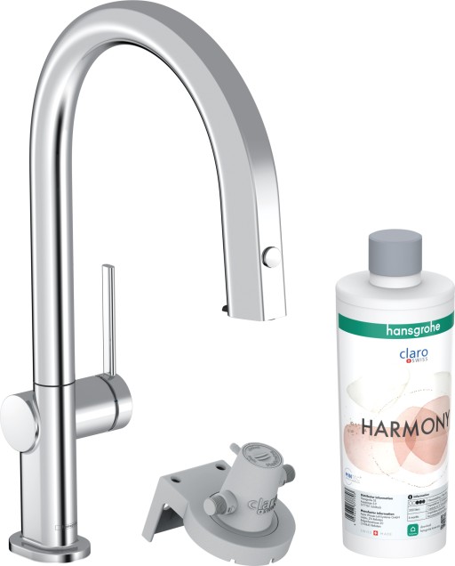 Baterie bucatarie Hansgrohe Aqittura M91 210 cu 3 cai si sistem filtrare dus extractibil 1 jet si sBox crom