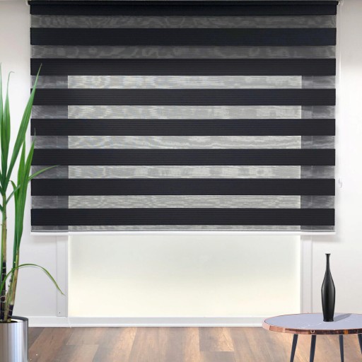 Jaluzea rulou zebra / roleta textila, Pliseli Day &amp; Night, 80x200 cm, poliester, negru