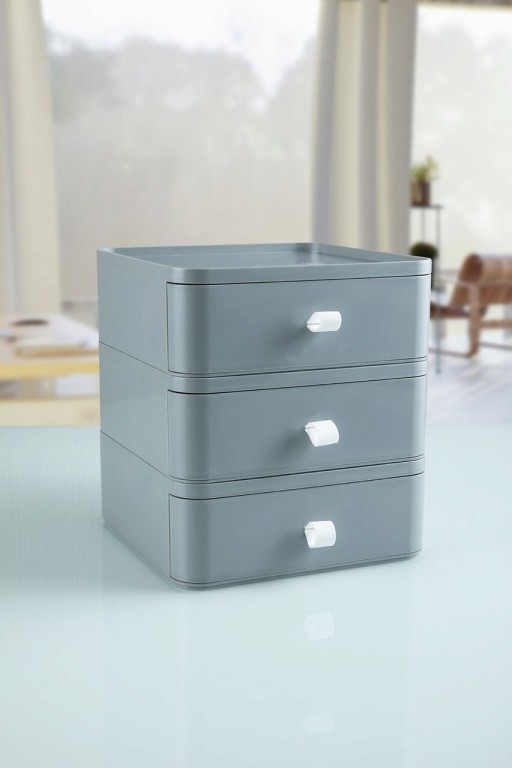 Organizator de machiaj, OMS-001-G-3, 20x20x22 cm, Plastic, Gri