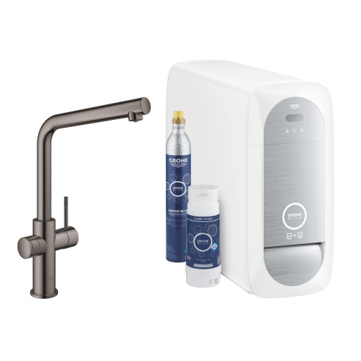 Baterie bucatarie Grohe Blue Home cu pipa L sistem filtrare starter kit hard graphite