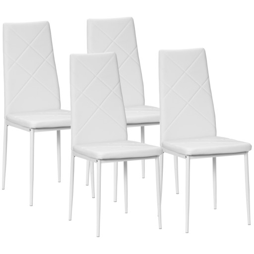 Set 4 scaune bucatarie HOMCOM cu spatar inalt, scaune moderne din piele artificiala si otel, 41x50x97cm, alb | Aosom RO