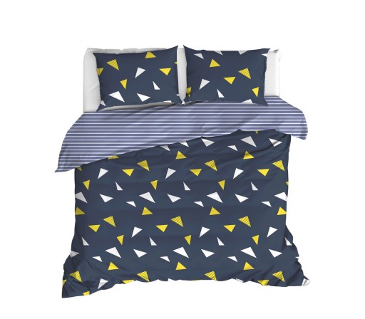 Lenjerie de pat dubla 3 piese, Lexa - Dark Blue, EnLora Home, Bumbac Ranforce