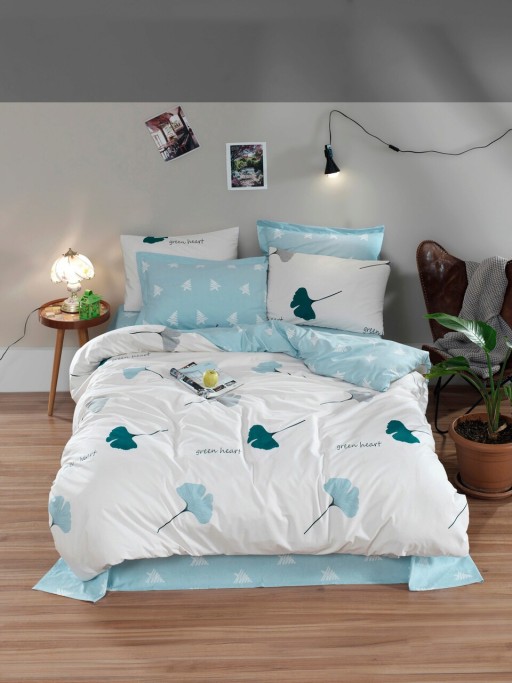 Lenjerie de pat dubla, Flor - Mint, EnLora Home, Bumbac Ranforce