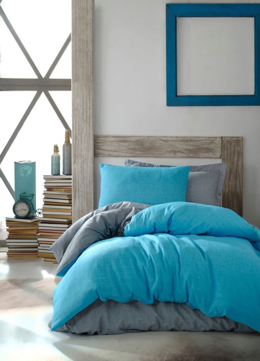 Lenjerie de pat pentru o persoana, Maxi Color - Turquoise, Eponj Home, 65% bumbac/35% poliester