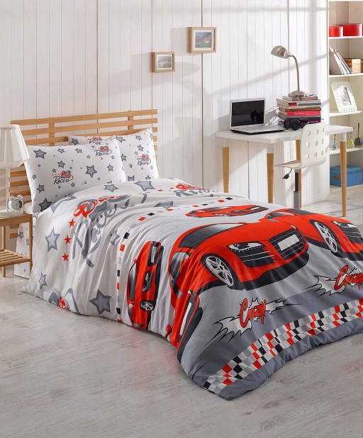 Lenjerie de pat pentru o persoana, Crazy - Red, Eponj Home, 65% bumbac/35% poliester