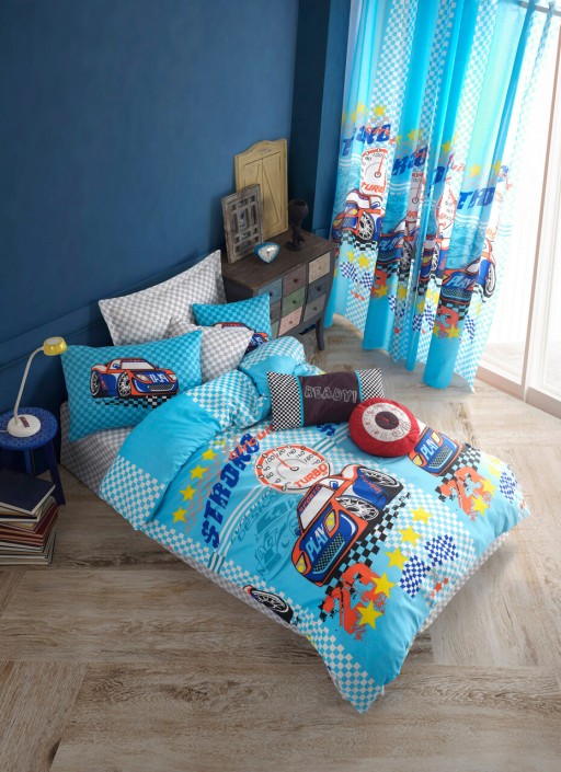 Lenjerie de pat pentru o persoana, Turbo - Blue, Eponj Home, 65% bumbac/35% poliester