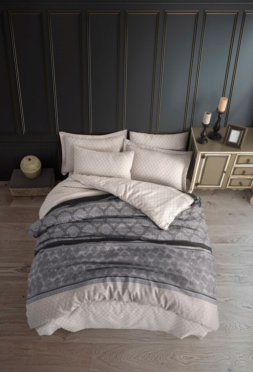 Lenjerie de pat dubla, Creative - Grey, Eponj Home, 65% bumbac/35% poliester