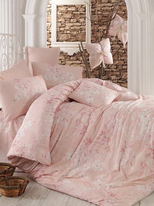 Lenjerie de pat pentru o persoana, Elena - Pink, Pearl Home, Bumbac Ranforce