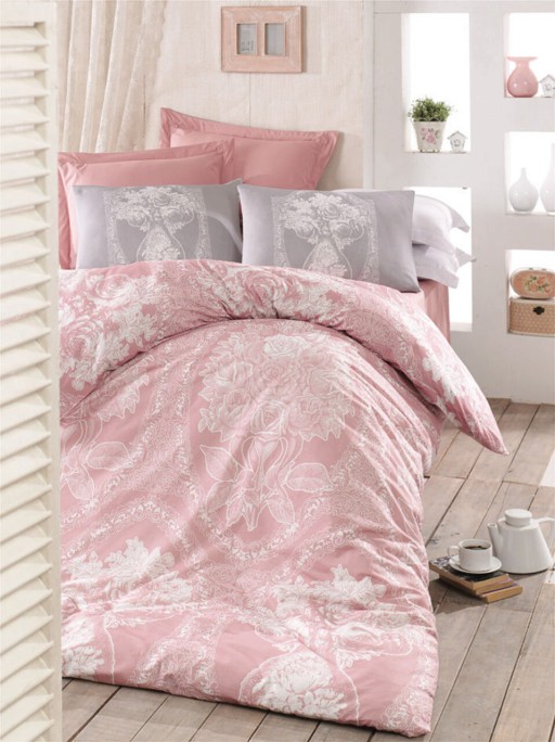 Lenjerie de pat pentru o persoana, Madam Lili - Pink, Pearl Home, Bumbac Ranforce