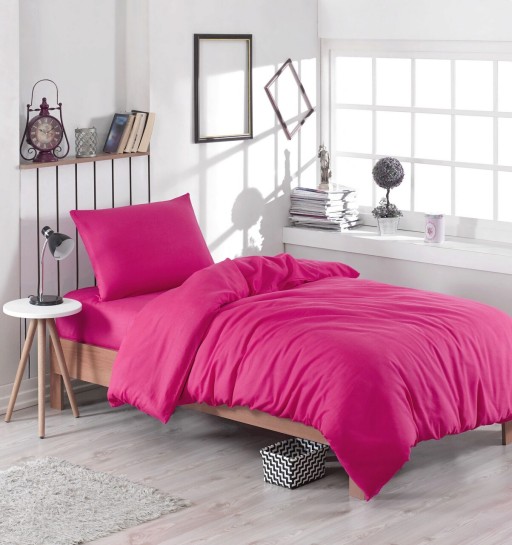 Lenjerie de pat pentru o persoana (ES), 2 piese, Paint - Fuchsia, EnLora Home, 65% bumbac/35% poliester