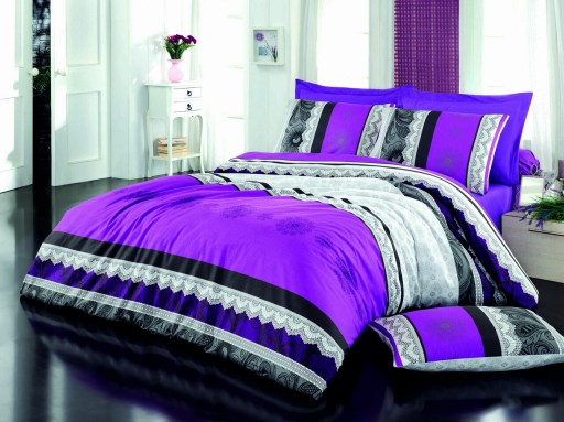 Lenjerie de pat pentru o persoana (EU) (IT), Dantela - Lilac, Pearl Home, Bumbac Ranforce