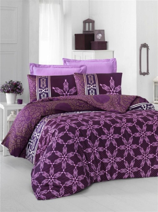 Lenjerie de pat pentru o persoana Single XL (DE), Alisa - Lilac, Victoria, Bumbac Satinat