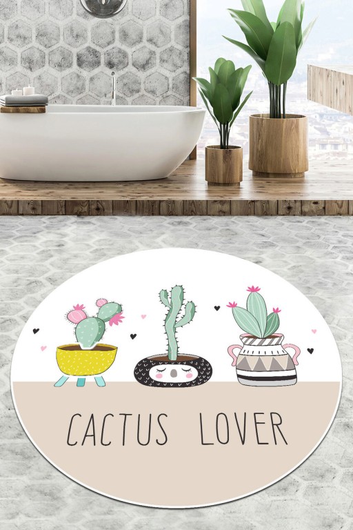 Covoras de baie, Chilai Home, Pink Cactus Djt (80 cm), Poliester, Multicolor