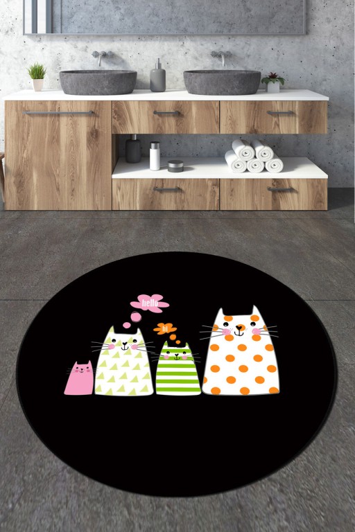 Covoras de baie, Chilai, Four Cats Circle Djt 100, Poliester, Multicolor