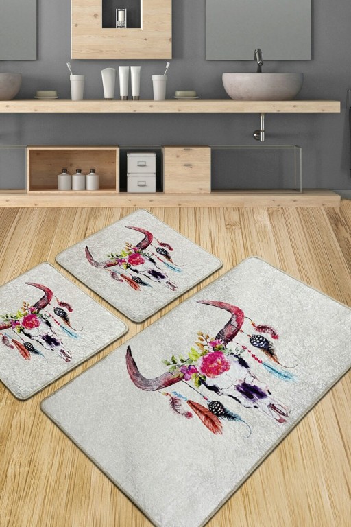 Set covoraș de baie (3 bucăți), Chilai, Cervo Djt, Poliester, Multicolor