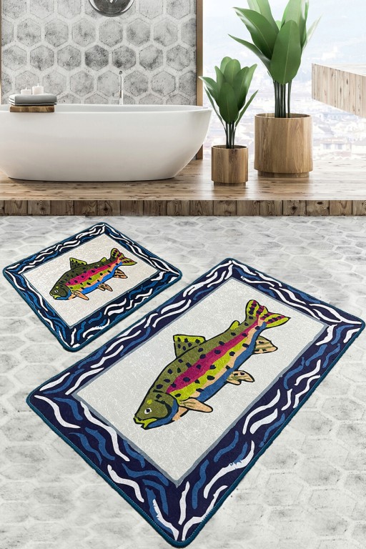 Set covoraș de baie (3 bucăți), Chilai, Pescado, Catifea, Multicolor