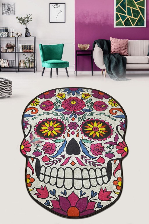 Covoras de baie, Chilai Home, Skull Djt (120 x 160), 120x160 cm, Poliester, Multicolor