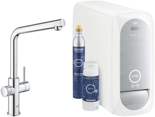 Baterie bucatarie Grohe Blue Home cu sistem de filtrare racire si carbonatare apa pipa L crom