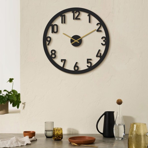 Ceas de perete, Stroke Metal Wall Clock, Otel, Dimensiune: 48 x 48 cm, Negru/Auriu