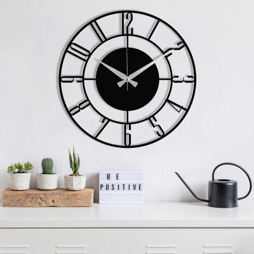 Ceas de perete, Enzoclock - S011, metal, 48 x 48 cm, negru