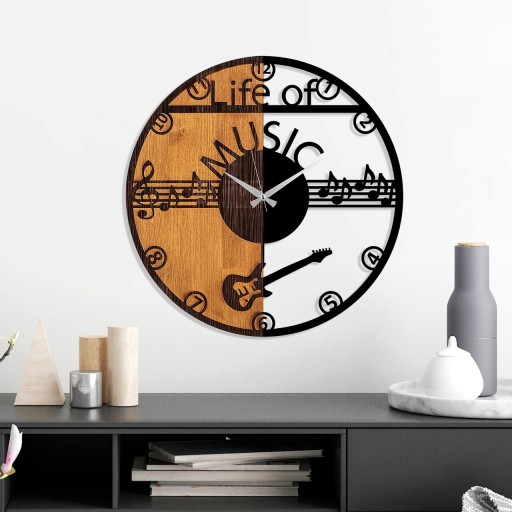 Ceas de perete, Wooden Clock, Lemn/metal, ø56 cm, Nuc / Negru