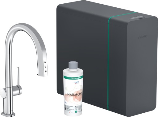 Baterie bucatarie Hansgrohe Aqittura M91 cu pipa extractibila sistem de filtrare SodaSystem 210 crom