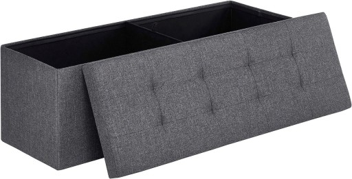 Bancheta cu spatiu pentru depozitare Ottoman Classic, Vasagle, 110 x 38 x 38 cm, pliabila, imitatie in/MDF, gri inchis