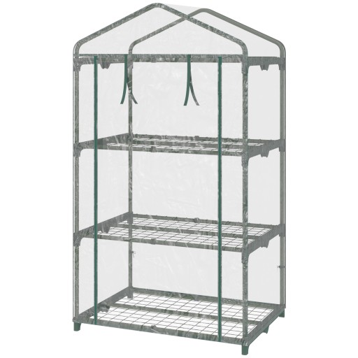 Outsunny Mini-Seră Portabilă cu Înveliș Plastic și Cadru Metalic, 3 Rafturi, Ușă cu Fermoar, 69x49x125 cm, Transparent | Aosom Romania