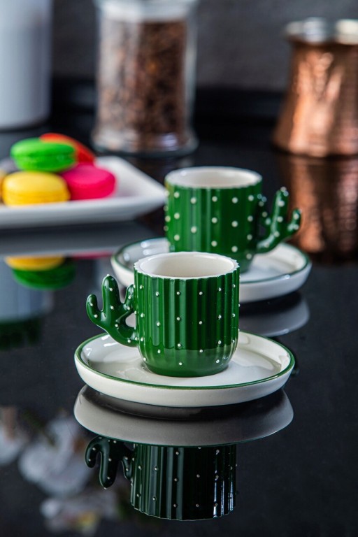 Set cesti de cafea, Doreline, 612DRL1114, Ceramica, Verde