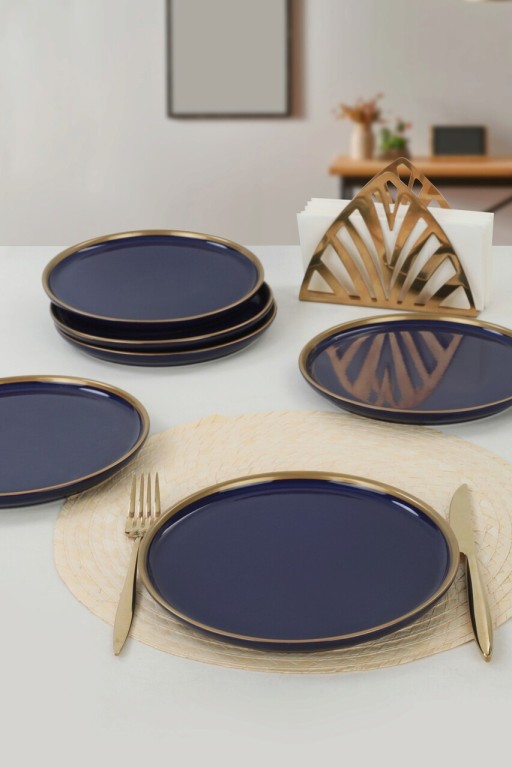 Set farfurii pentru desert, Keramika, 275KRM1705, Ceramica, Bleumarin/Auriu